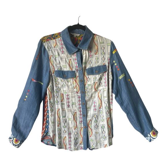 John Mark Bohemian Embroidered Long Sleeve Button Down Blouse Size S - Picture 2 of 13